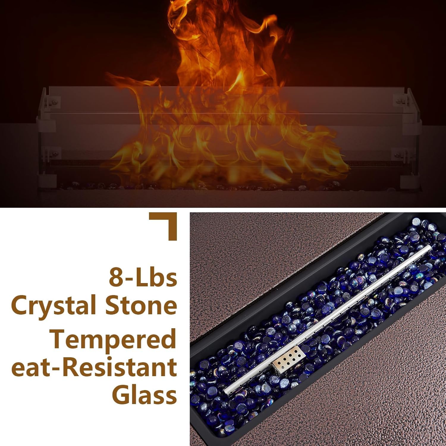 48 Inch Outdoor Propane Fire Pit Table with Piezo Ignition Dual Function Design Bronze Gold Finish for Patio Deck Garden Seating 6-8