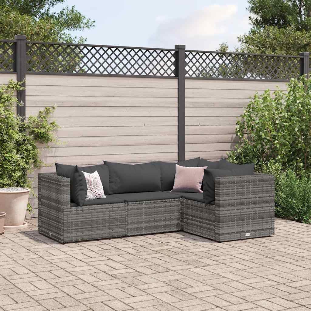 Patio Set 4 Piece Patio Lounge Set with Cushions Gray Poly Rattan