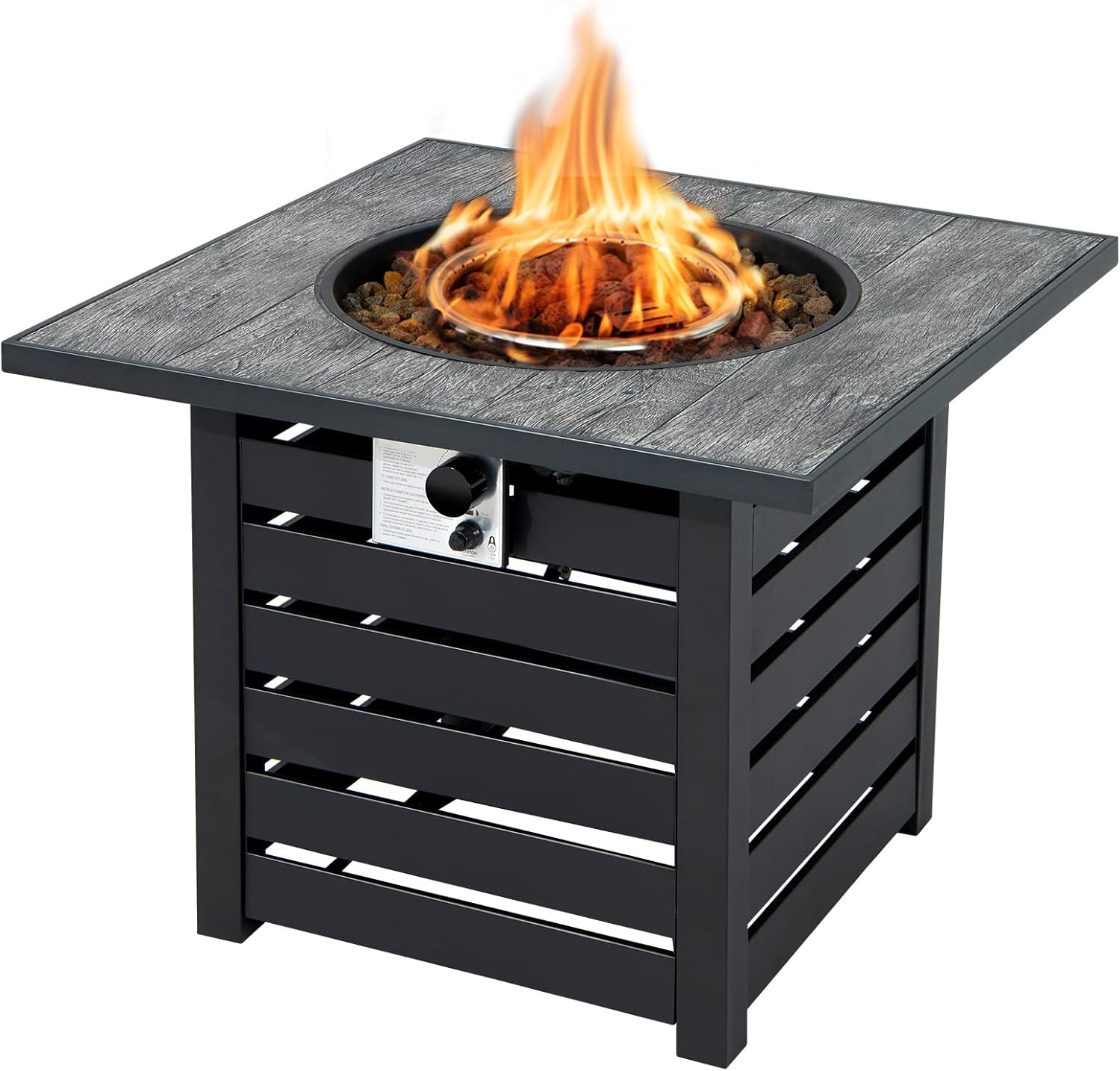 Happygrill 50,000 BTU Fire Pit Table Outdoor Auto-Ignition Propane Firepit Table, 32” Square Firepit with Waterproof Cover Lava Rocks for Patio Backyard Balcony