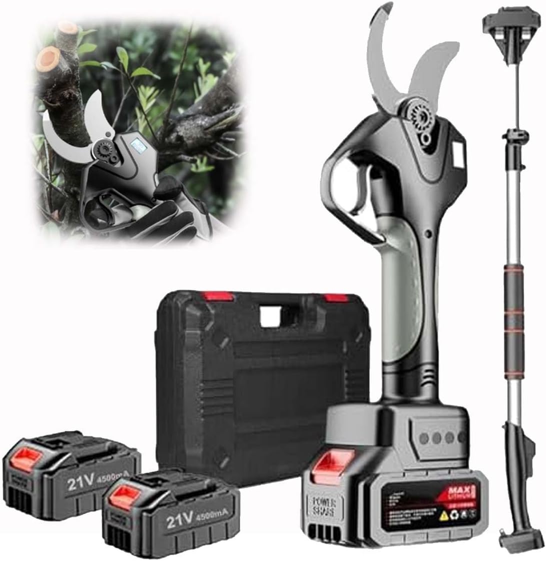 Powerful Electric Pruning Shears with Industrial SK5 Blade – Cordless Tree Cutter for Landscaping, Farming, and Orchard Use – Fast Cutting with Comfort Grip Design(Withpole)