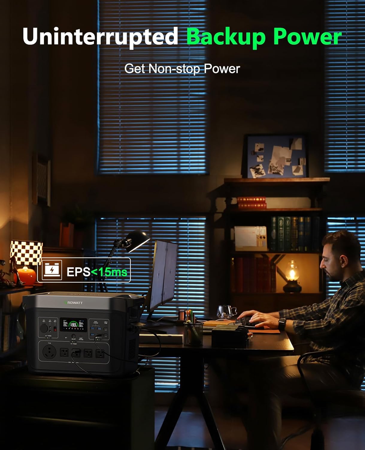 GROWATT Portable Power Station ，INFINITY 2000 Black Electric Solar Generator，2048Wh LifePO4 Battery,2400W AC Output for Home Use, Outdoor Camping, RVs and Emergency Backup(Solar Panel Optional)