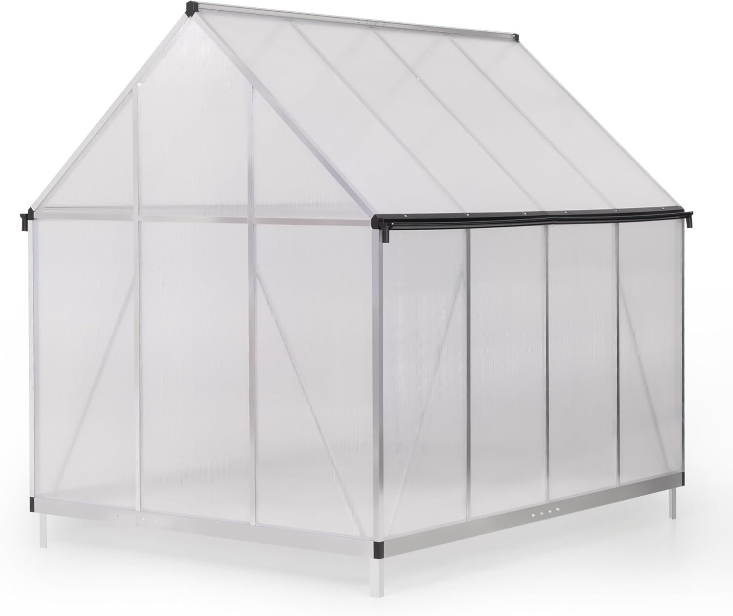6x8 FT Polycarbonate Greenhouse, Outdoor Walk-in Green House with Vent Window, Hinged Door, Rain Gutter, Heavy-Duty Aluminum Hot House for Backyard Garden