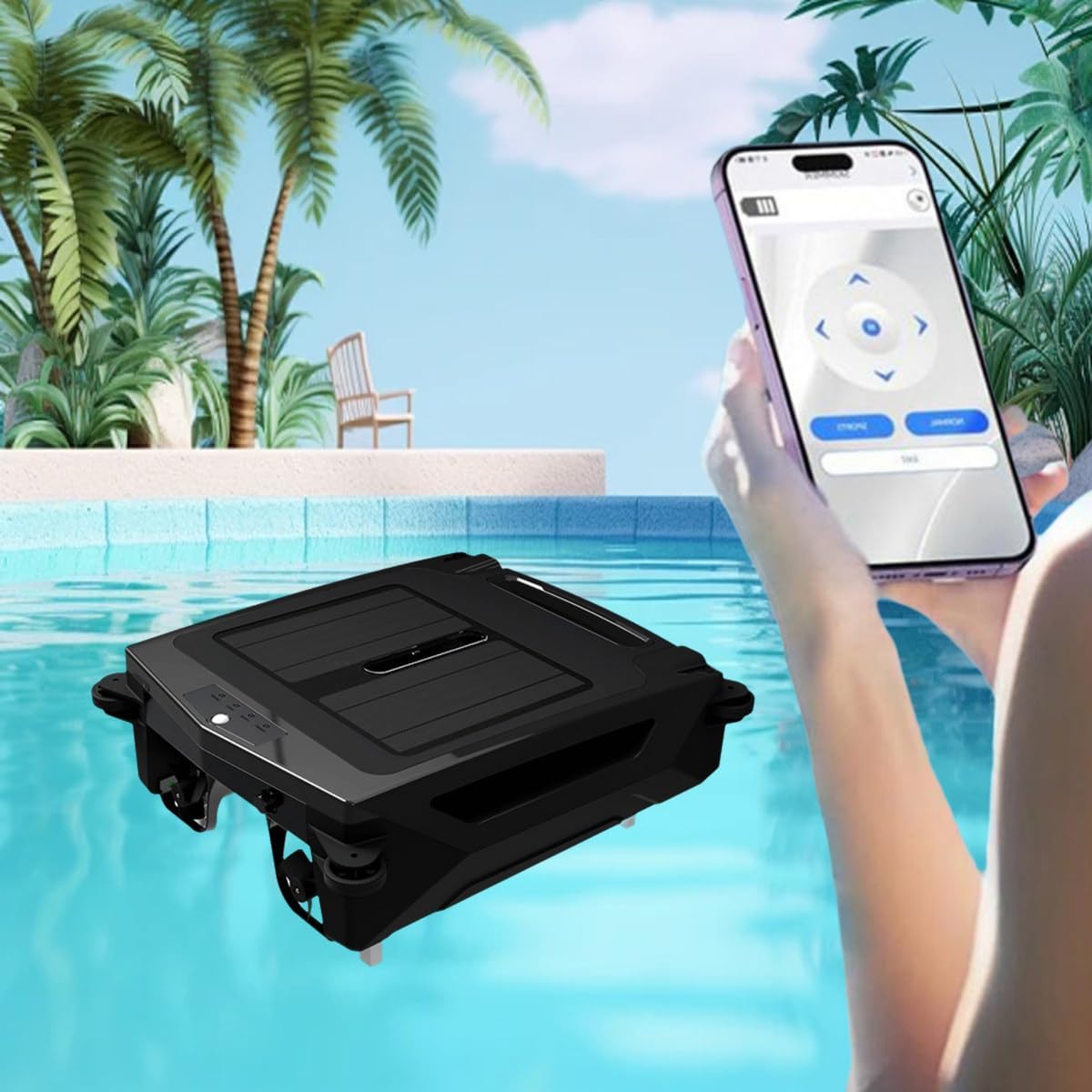 Portable Pool Cleaning Robot, Cordless Robotic Pool Cleaner, Automatic Robotic Pool Cleaner, Brushless Motor, with Navigation Sensor, Smart Obstacle Avoidance, for Above Ground Pool