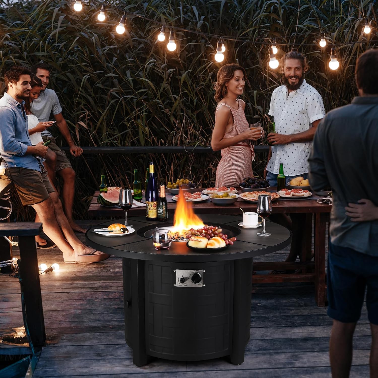 TLSUNNY 42in Propane Fire Pit Table, 50,000 BTU Auto-Ignition Outdoor Patio Fire Pit with Waterproof Cover, Blue Fire Glass & Convertible Lid – CSA Certified,for Patio, Balcony,Garden