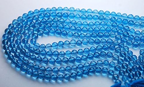 13 inch natural beads strand of 5.5-6mm faceted round swiss blue topaz gemstone beads for DIY jewelry - necklace, bracelet, earring, ring.