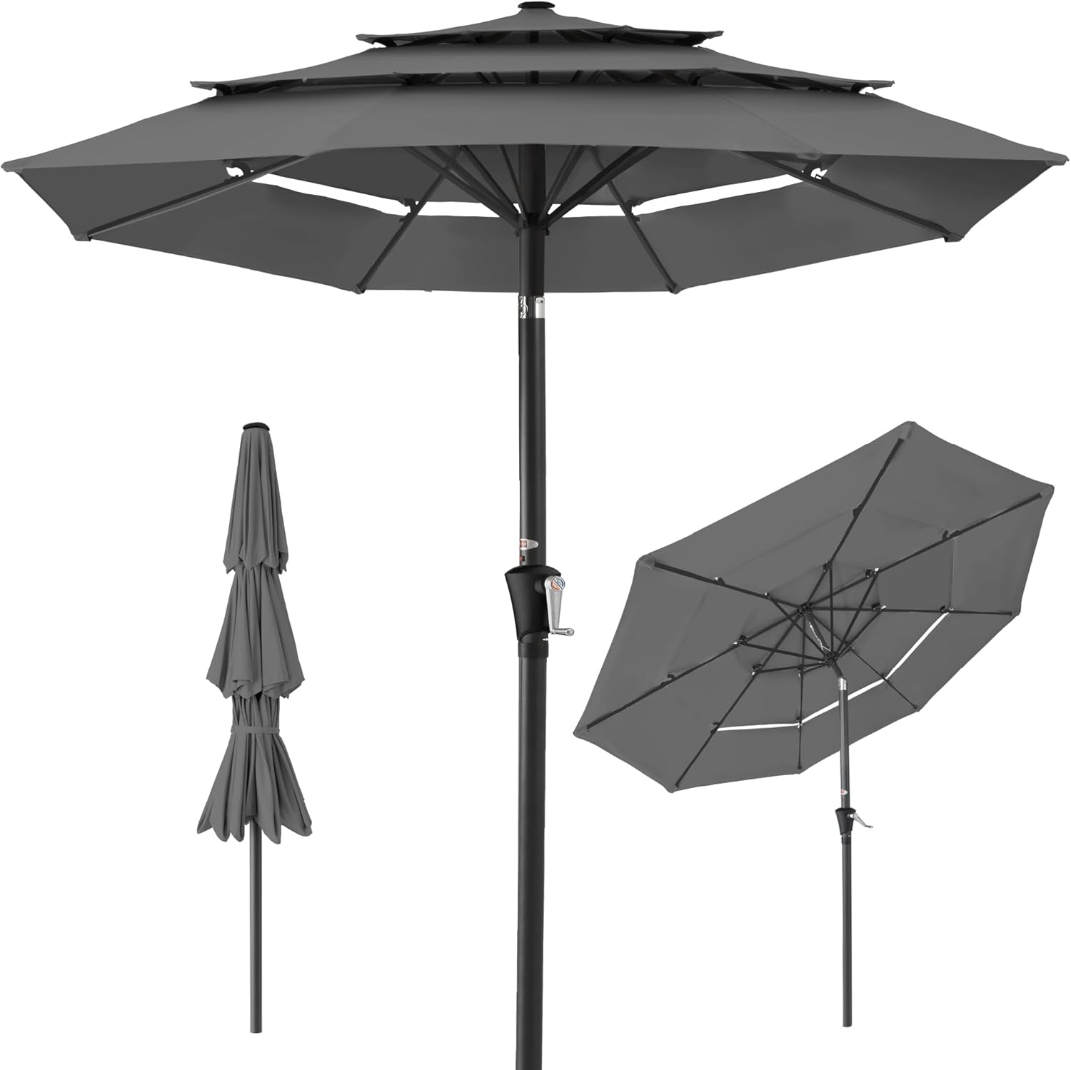 Best Choice Products 10ft 3-Tier Market Patio Umbrella, Outdoor Sun Shade with Tilt, Crank Lift, 8 Ribs for Backyard, Deck, Poolside