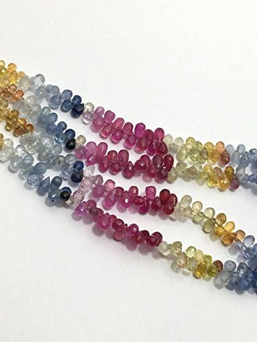 13 inch natural beads strand of 3x5-4x6mm faceted drop multi sapphire gemstone beads for DIY jewelry - necklace, bracelet, earring, ring.