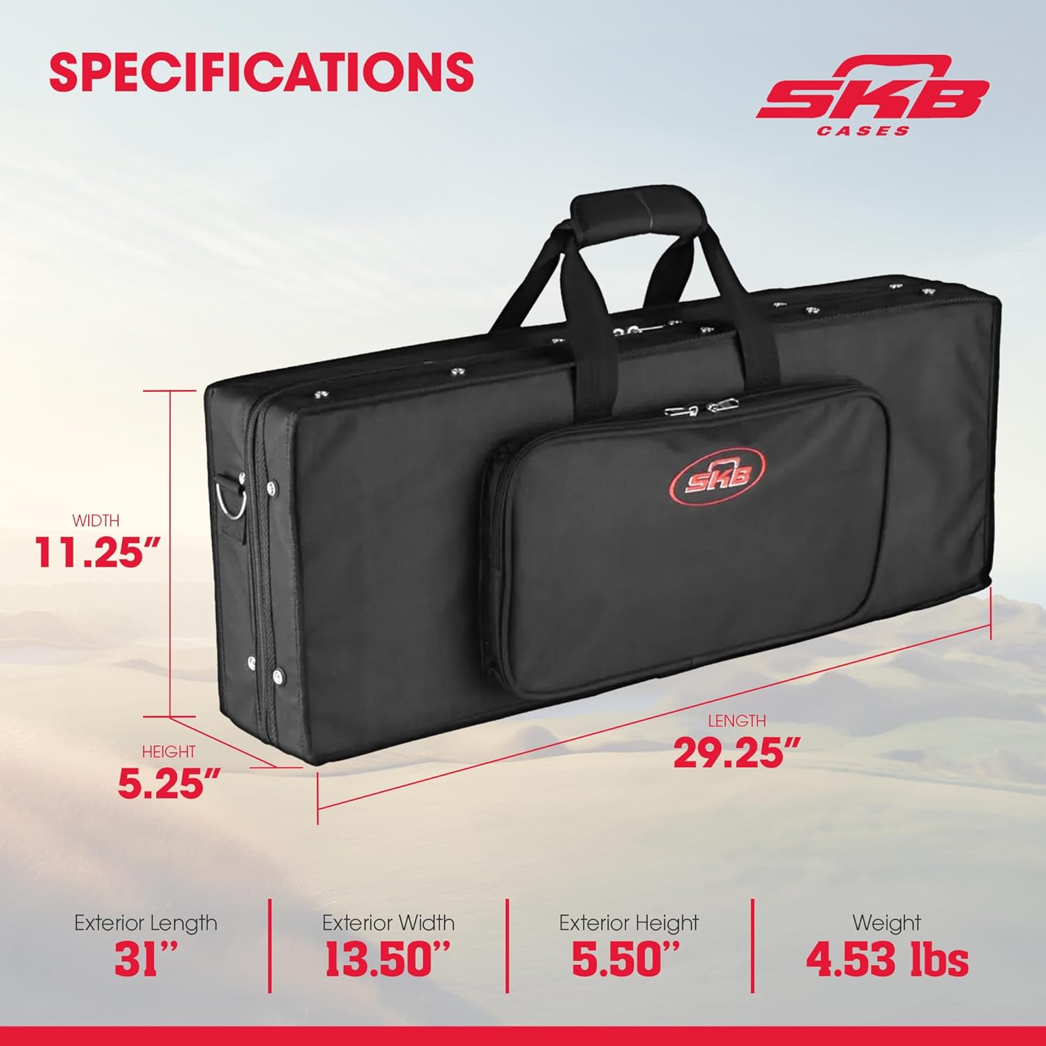 SKB 27”x 9” Foot Controller Soft Case Padded Bag, Rigid Foam Frame, Shoulder Strap and Double Zippers for DJ Controllers & Small MIDI Keyboards, Black