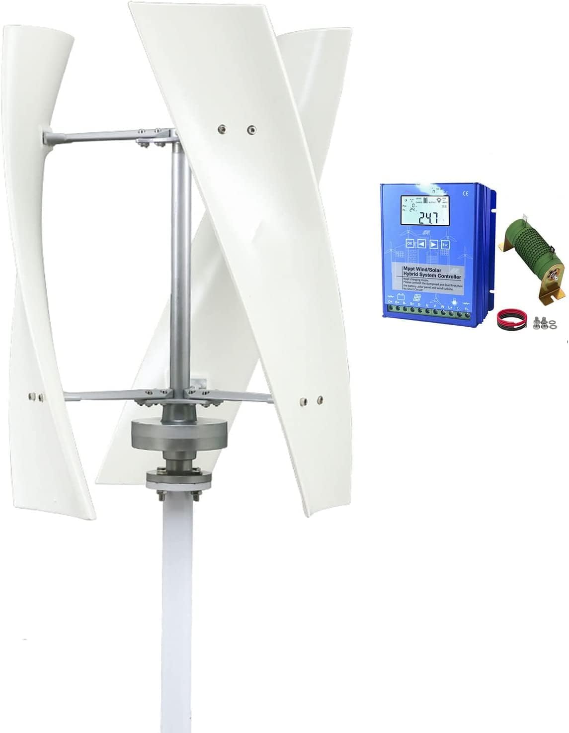 8000W Vertical Wind Turbine Generator with Controller Set, Small Wind Generator 3 Blades for Home Farm Street Use (White)
