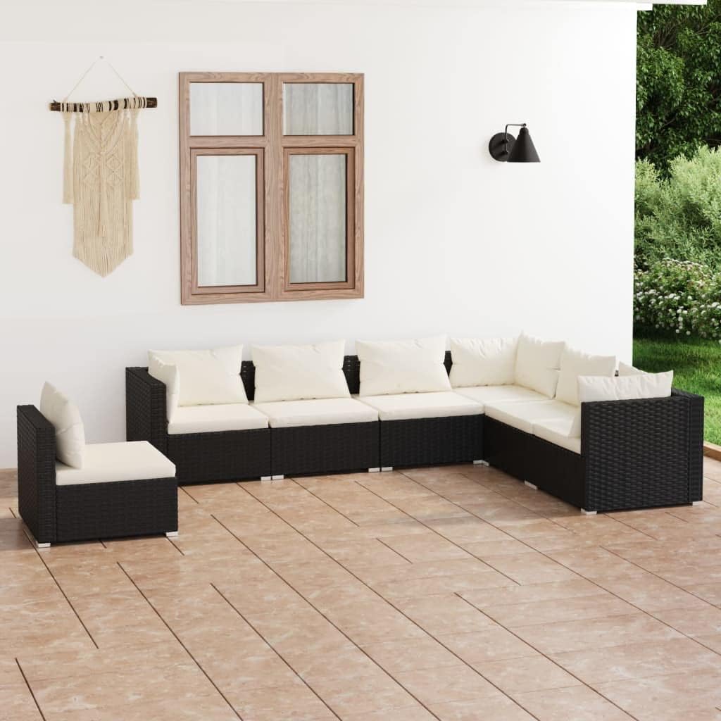 7 Piece Patio Lounge Set with Cushions Poly Rattan Black,Modern and Durable Patio Lounge Set with Comfortable Cushions for Outdoor Relaxation Patio Furniture Sets, Outdoor Furniture Sets