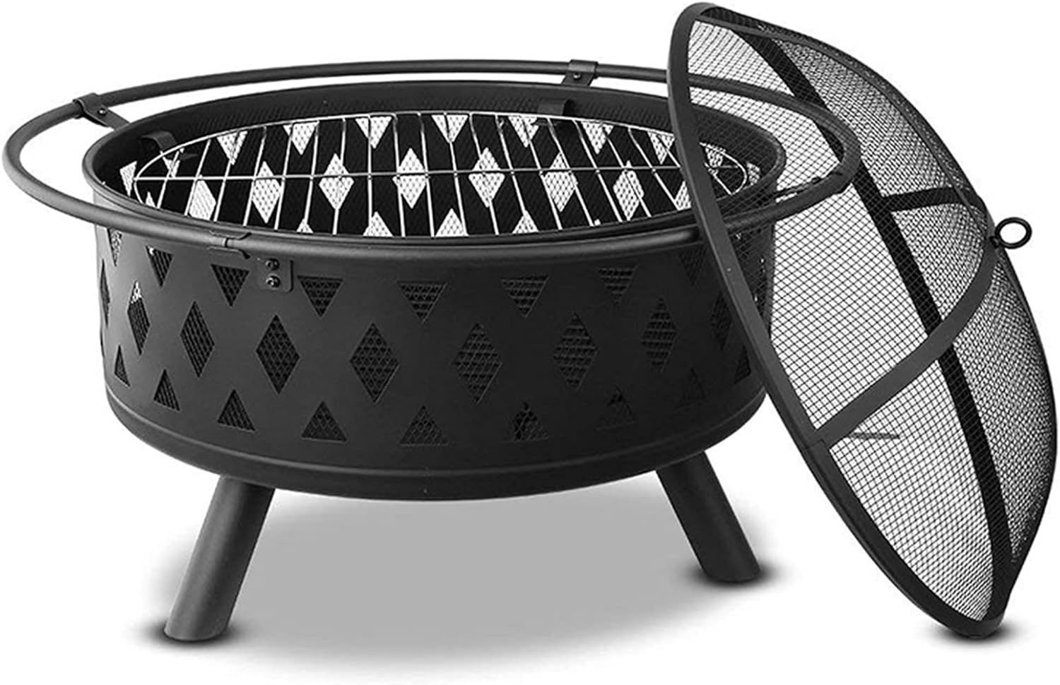 Backyard Patio Garden Fireplace Concrete Round and Wood Burning Fire Pit Outdoor Garden Fire Pit with Grill Grate 3 in 1 Fireplace for Bonfire Barbecue