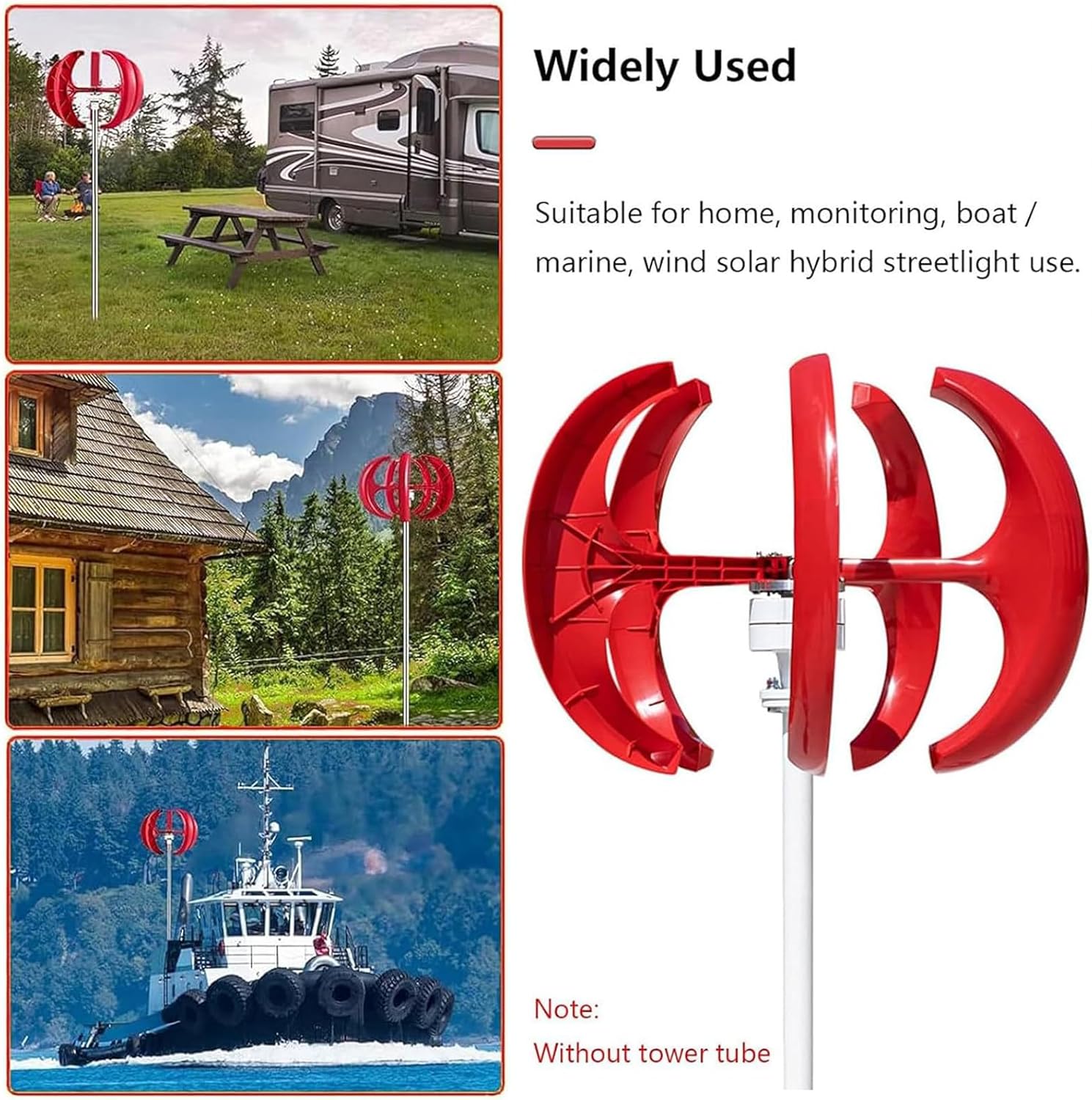 12V 24V 48V Wind Turbine Generator 12000W with Controller, 5 Blades Vertical Wind Generator Lantern Windmill Generator for Home Use,Red 12V