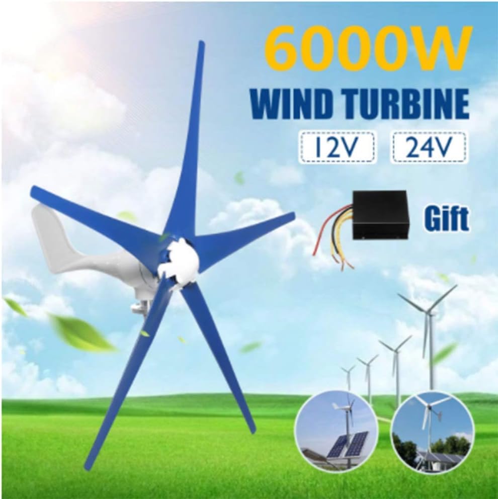 6000W 5 Blades Horizontal Wind Generator 12V/24V Wind Turbines Generator with Controller Windmill Energy Turbines Charge