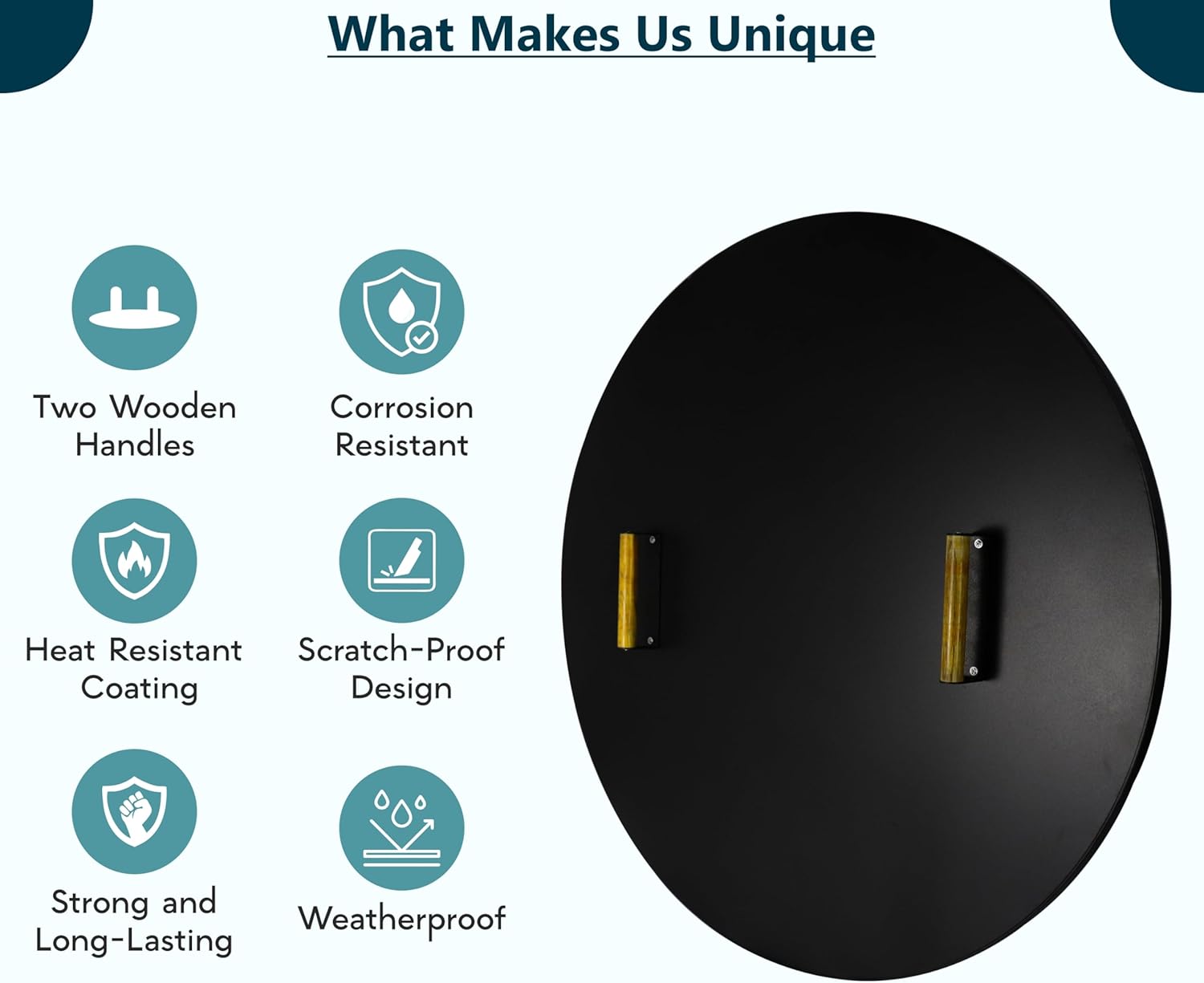 35” Fire Pit Cover Lid Round - Fit for 34.5 Round Fire Pit Lid for Outdoor Fireplace Cover Lid Steel fire Pit Metal Cover W/ 2 Wooden Handles & Heat Resistant Snuffer Lid for Patio Fire Pit Ring