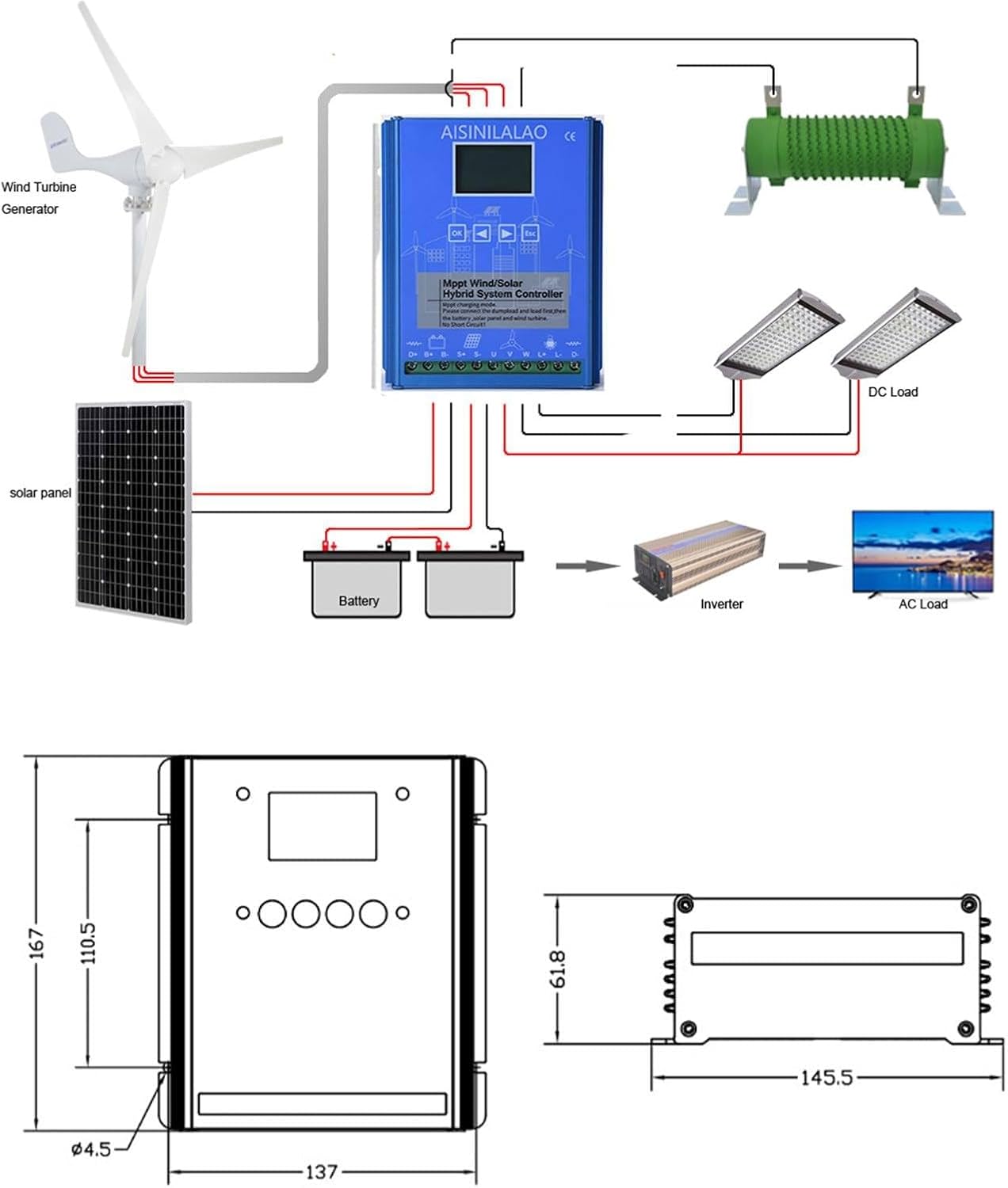 Pro Hybrid Charging System - Solar & Wind MPPT Controller for RV/Home Use (15000W 12V/24V/48V)(12V)
