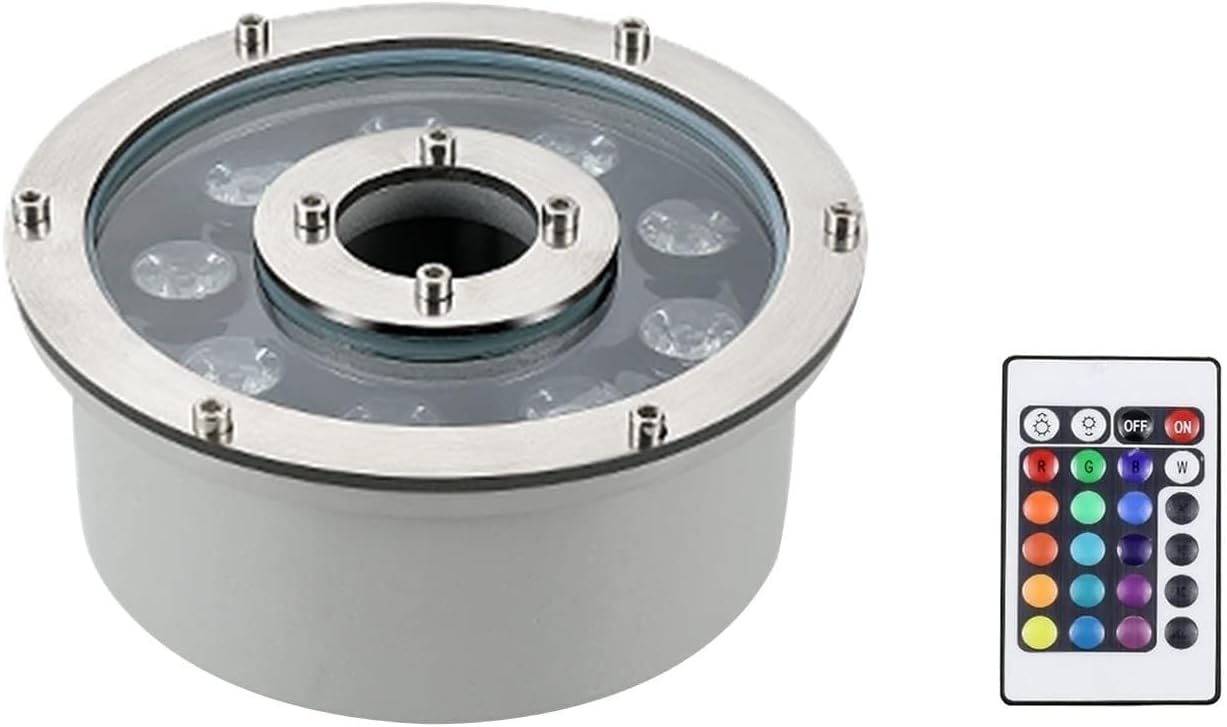 RGB LED Fountain Light with Remote Control - Submersible Underwater Light, Medium Hole Round Underwater Lights, IP68 Waterproof Submersible Landscape Lighting(AC 12V,24W)