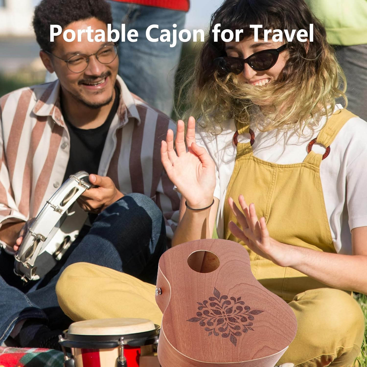 Rockhouse Travel Cajon Drum Box, Portable Wooden Hand Drum Beat Box Cajons Percussion Instrument Kit with Adjustable Strap & Storage Bag