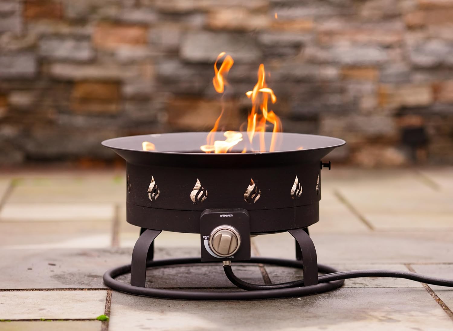 Global Outdoors Portable Propane Fire Pit, 19-inch, 54,000 BTU Smokeless Fire Bowl with Auto Ignition, Lid, Pumace Stones, Stand