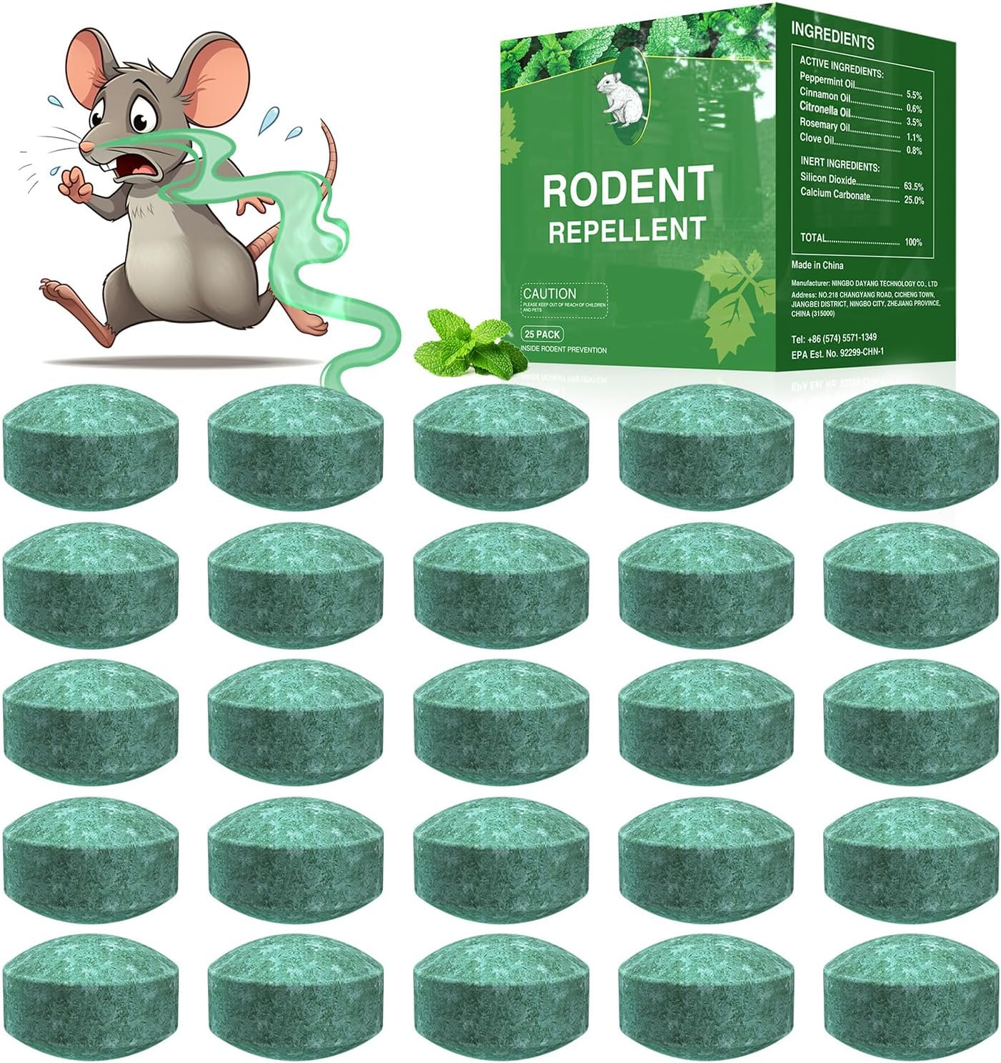 Pest Rodent Repellent, 25 Pack Peppermint Oil Mouse Traps for Rat Mice, Ant, Roach, Spider, Squirrel, Nature Mouse Deterrent for Indoor Outdoor Use, for Garden & Home, Family & Pet Safe