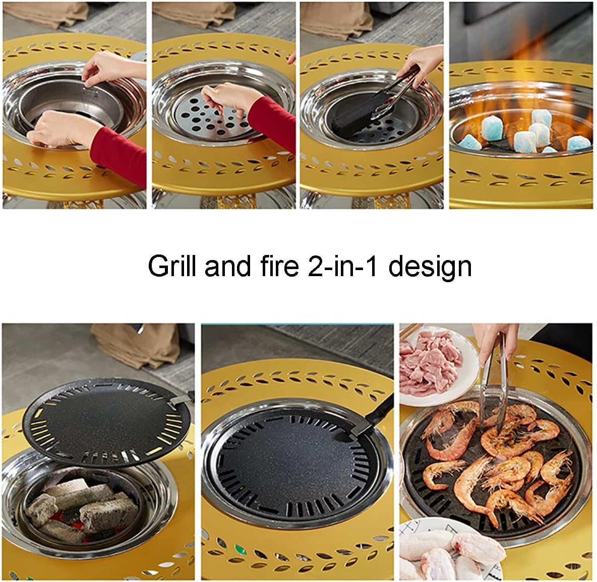 Indoor Charcoal fire Pit Charcoal Stove Home Stove Heating Outdoor Barbecue Grill smokeless Charcoal Stove,for Indoor, Living Room and Outdoor use (Color : Gold, Size : 62x45cm)