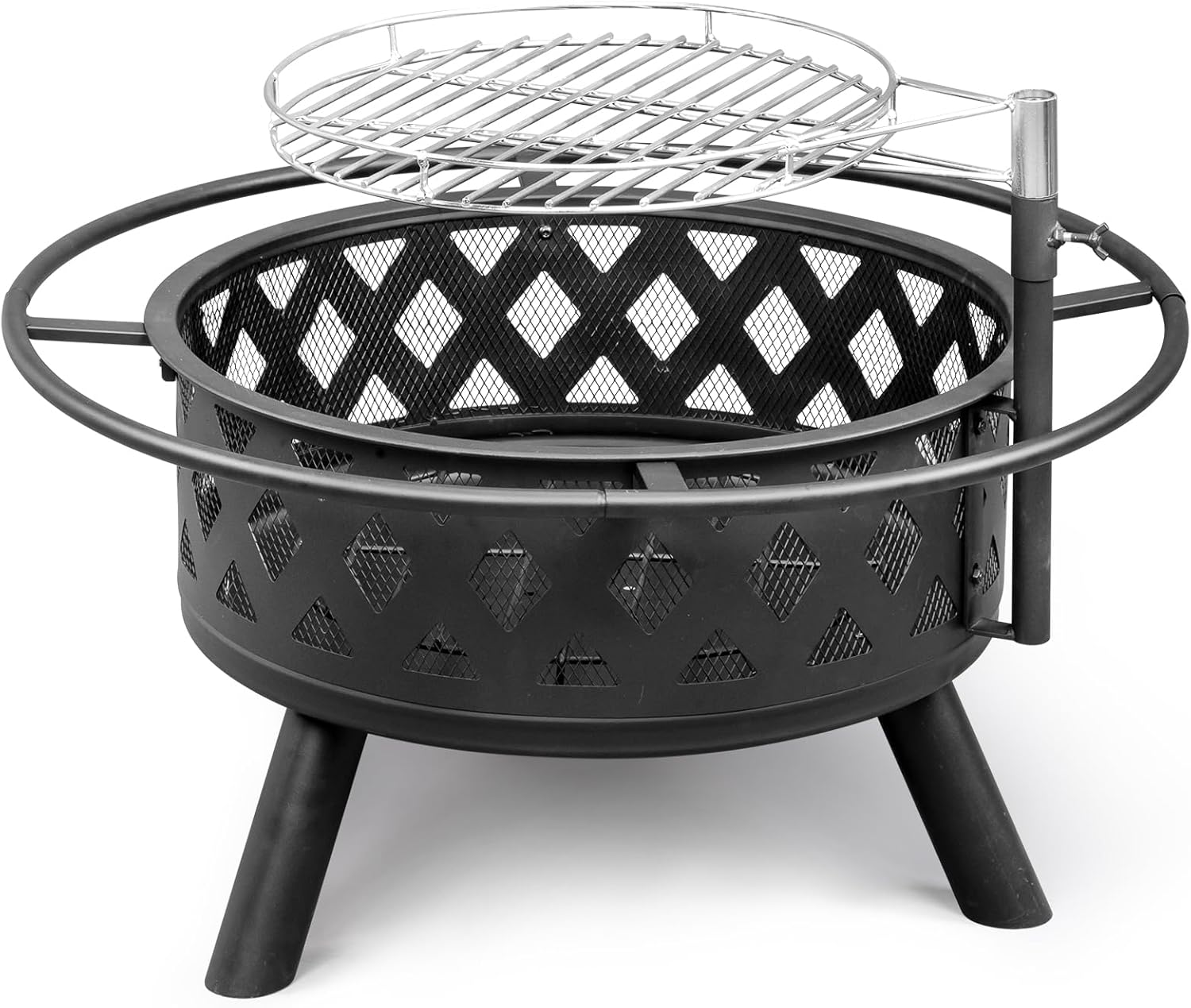Metal Fire Pit with Cooking Grate 30'' Wood Burning Firepit Outdoor Fire Pits Firepit Bowl Outside with Swivel BBQ Grill, for Backyard Garden Bonfire Patio,Wood Burning Fire Pits for Outside