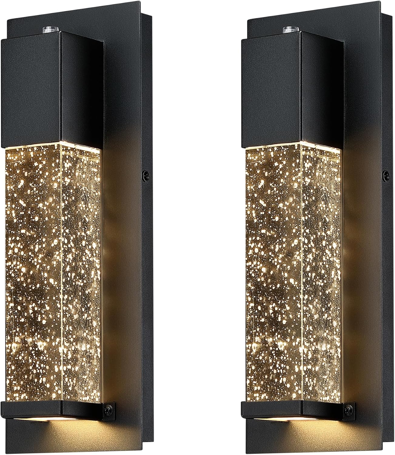 LED Dusk to Dawn Outdoor Light Fixture,2 Pack Modern Exterior Wall Sconce Porch Lights, Outside Wall Mount Lighting with Crystal Bubble Glass 13W 3000K for Front Door Patio