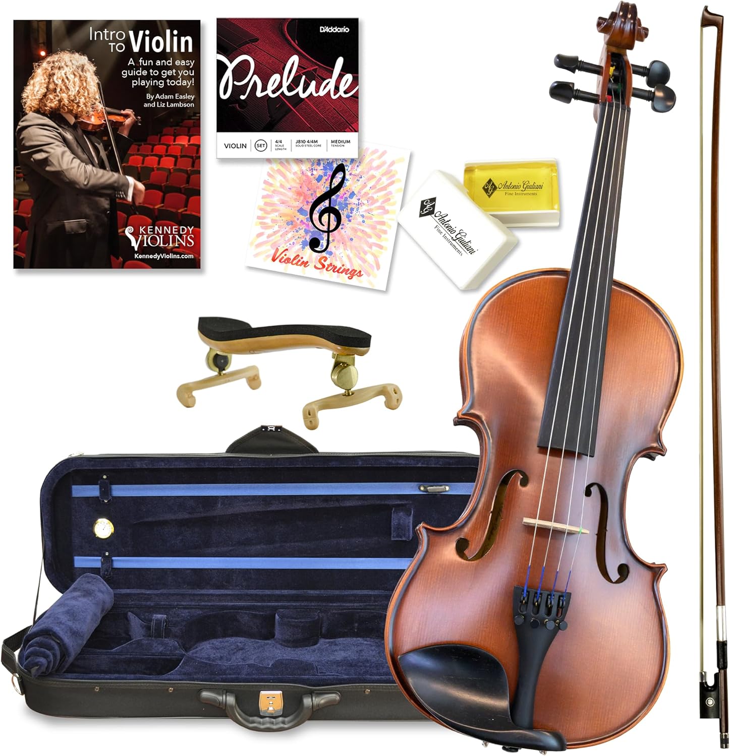 Antonio Giuliani Etude Violin Outfit 4/4 Full Size Clearance By Kennedy Violins - Carrying Case and Accessories Included - Solid Maple Wood and Ebony Fittings AG360
