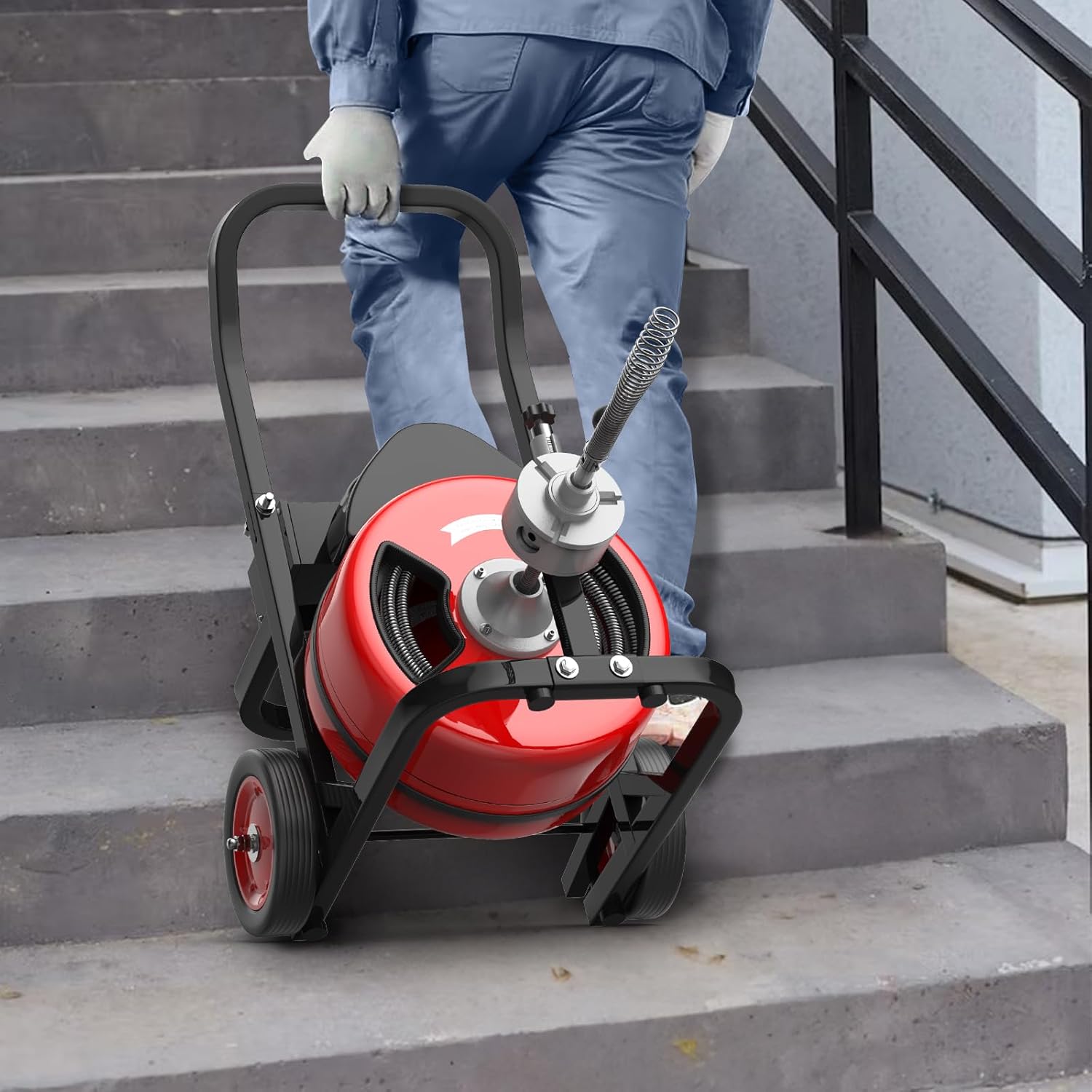 Drain Cleaning Machine 100Ft 3/4 Inch Cable, 450W Auto Feed Portable Electric Sewer Snake, Electric Drain Auger with 4 Cutter Air-Activated Foot Switch for 2