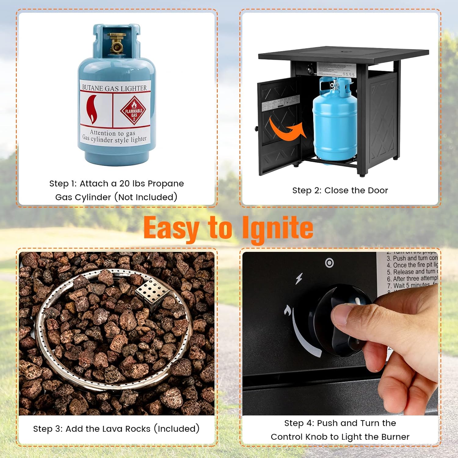 Tangkula 28 Inches Outdoor Propane Fire Pit Table, Patiojoy 50,000 BTU Patio Gas Fire Pit Table, 2-in-1 Square Auto-Ignition Fire Table with Lid and Lava Rocks for Backyard, Party