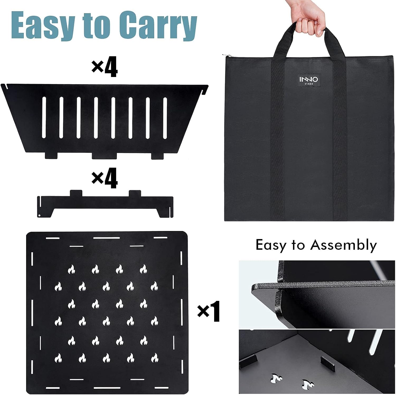 Fire Pit and Waxed Canvas Log Carrier Tote Bag