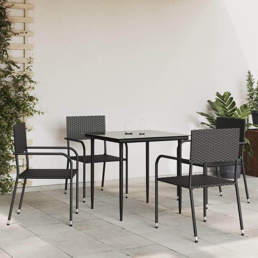 5 Piece Patio Dining Set Black Poly Rattan and Steel,Rattan Outdoor Patio Dining Set Durable Poly Rattan and Steel for Garden and Terrace Furniture Sets for Patio, Lawn & Garden