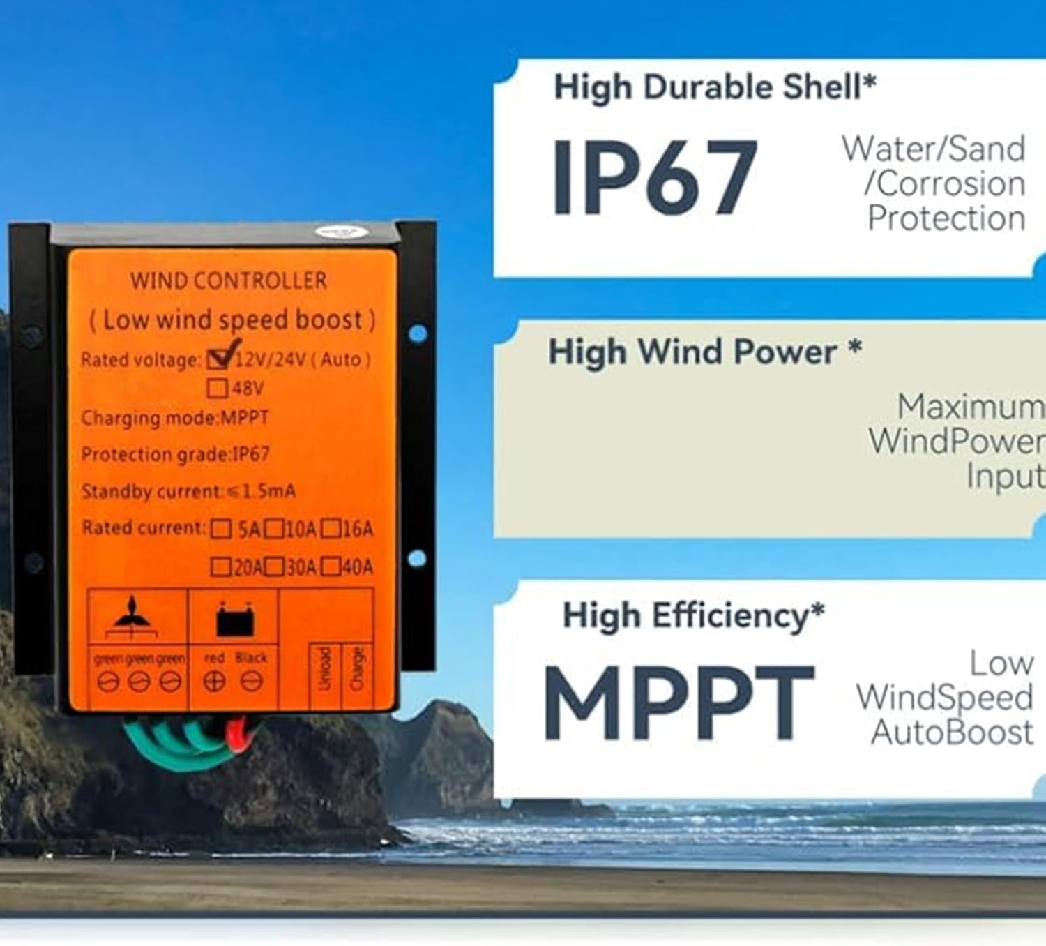 10A -40A 12V 24V 48V MPPT Charge Controller, 12000W Waterproof Wind Generator Regulator for Wind Turbine Generator Windmill Alternator Battery Regulator