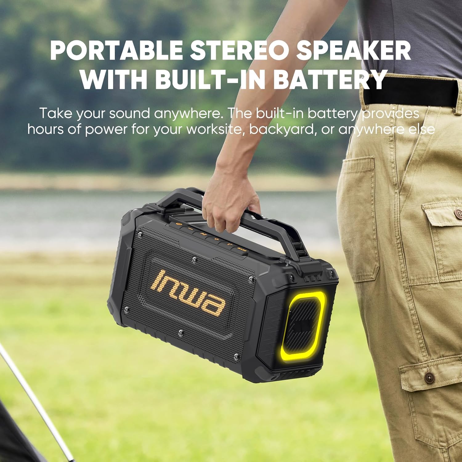Inwa Portable Bluetooth Speakers for Jobsite - 60W Waterproof Loud Outdoor Speaker with Bass, Wireless Boombox w/Stereo Sound & RGB Lights, 12H Playtime, Durable for Work, Workshop, Garage, Camping