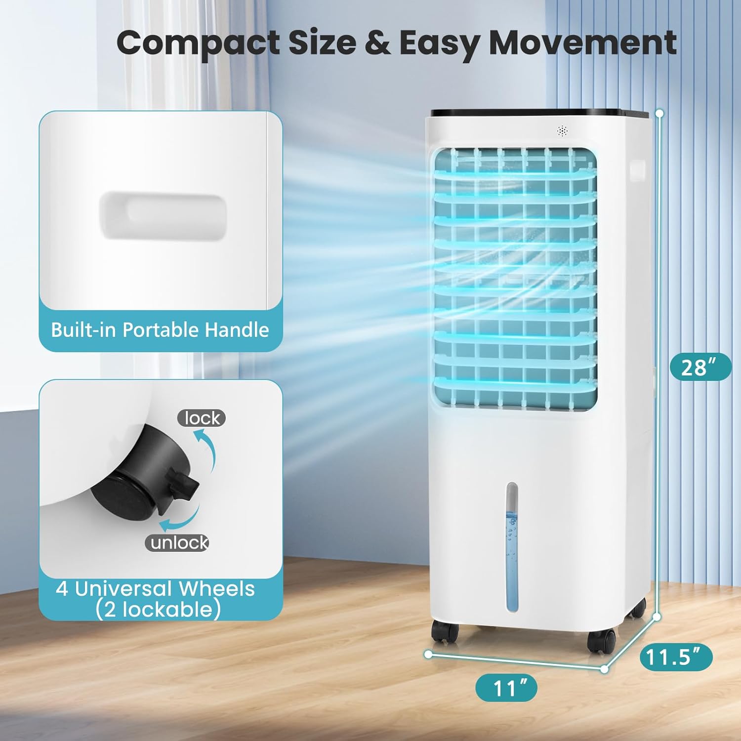 KOTEK 4-In-1 Evaporative Air Cooler, Portable AC Fan with 4 Modes, 3 Speeds, 7H Timer, 12L Water Tank 4 Ice Packs & Remote Control, Air Conditioner Fan for Home Office Indoor Use
