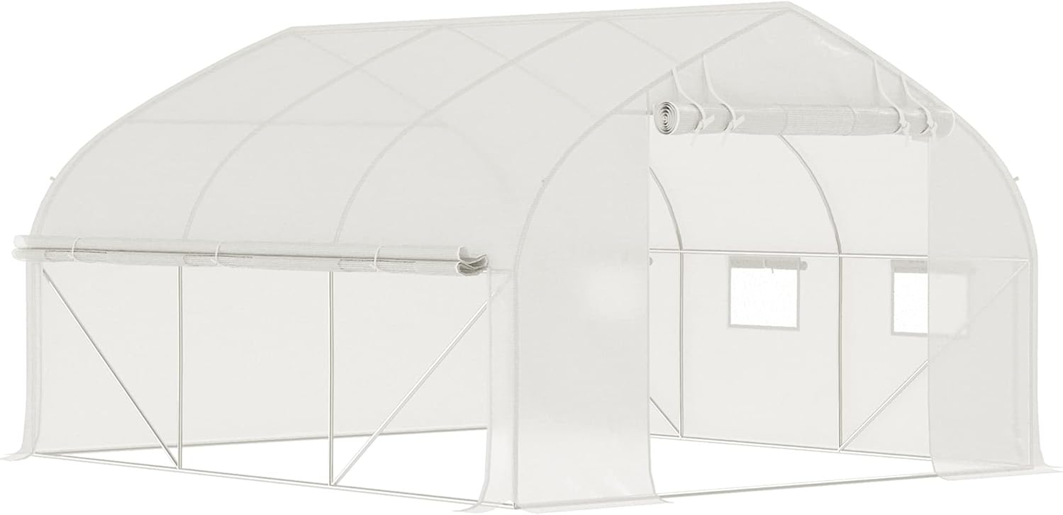 Walk-in Tunnel Greenhouse, 11.5'x10'x6.5', Green Growing Tent with Mesh Door & Windows, Galvanized Steel Frame for Garden Plants