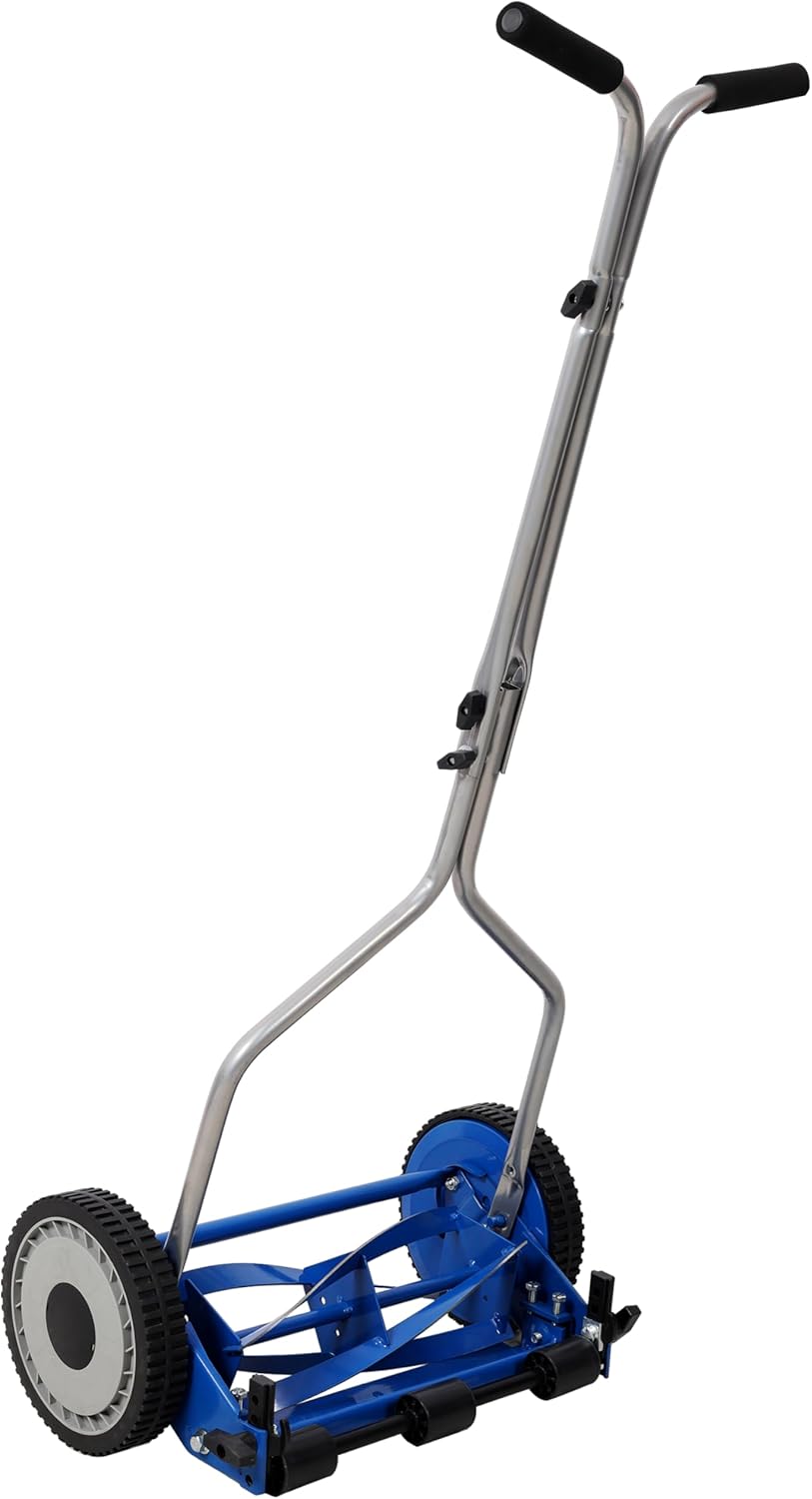 16-Inch 5-Blade Push Reel Lawn Mower, 5-Blade (Black+Blue + Steel)