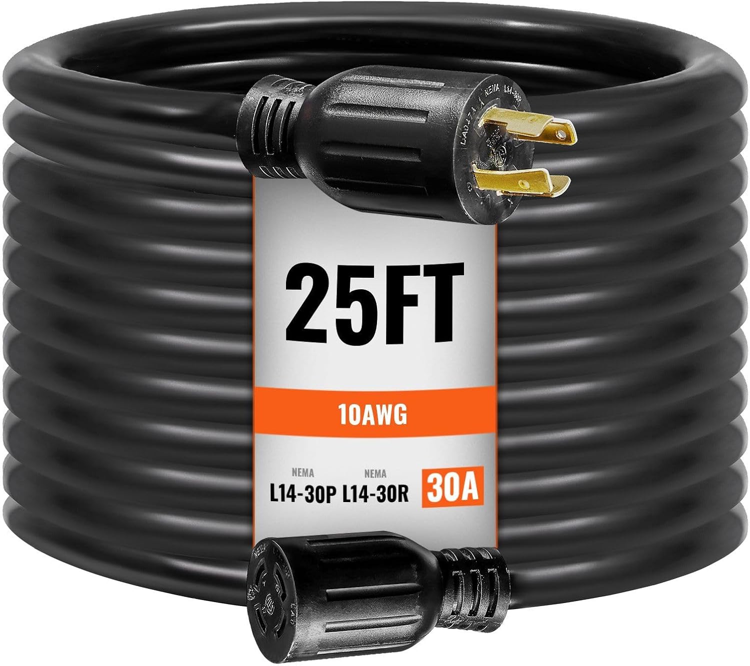 30 Amp Generator Cord and Power Inlet Box Kit, 25 FT, NEMA L14-30P/L14-30R STW 10 AWG Generator Power Extension Cord with Twist Lock Connector, Pre-Drilled Inlet Box for RV Outdoor, ETL Listed