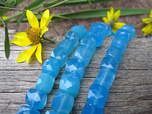 13 inch natural beads strand of 8mm faceted cube blue chalcedony gemstone beads for DIY jewelry - necklace, bracelet, earring, ring.