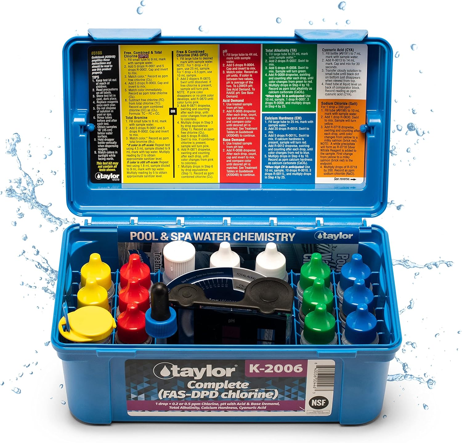 Taylor Pool Water Test Kit, Complete Swimming Pool Water Test Kit, for Chlorine, pH, and Alkaline Levels, Ideal for Pools, Hot Tubs, and Spas, 1-Pack