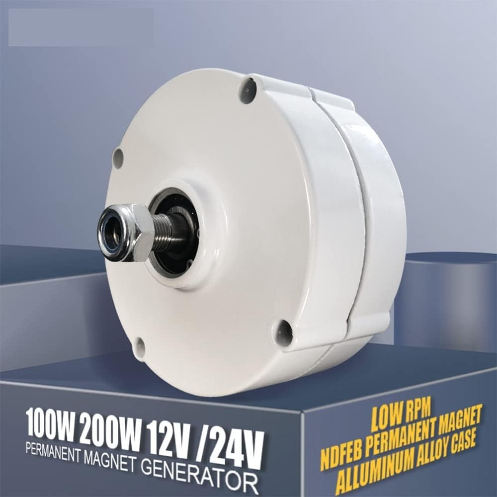 Wind Turbine, New Energy Wind Turbine and Water Turbine Low Speed 100W 200W 12V 24V Gearless Permanent Magnet Generator Horizontal Wind Turbine(with Base,24V_100W)