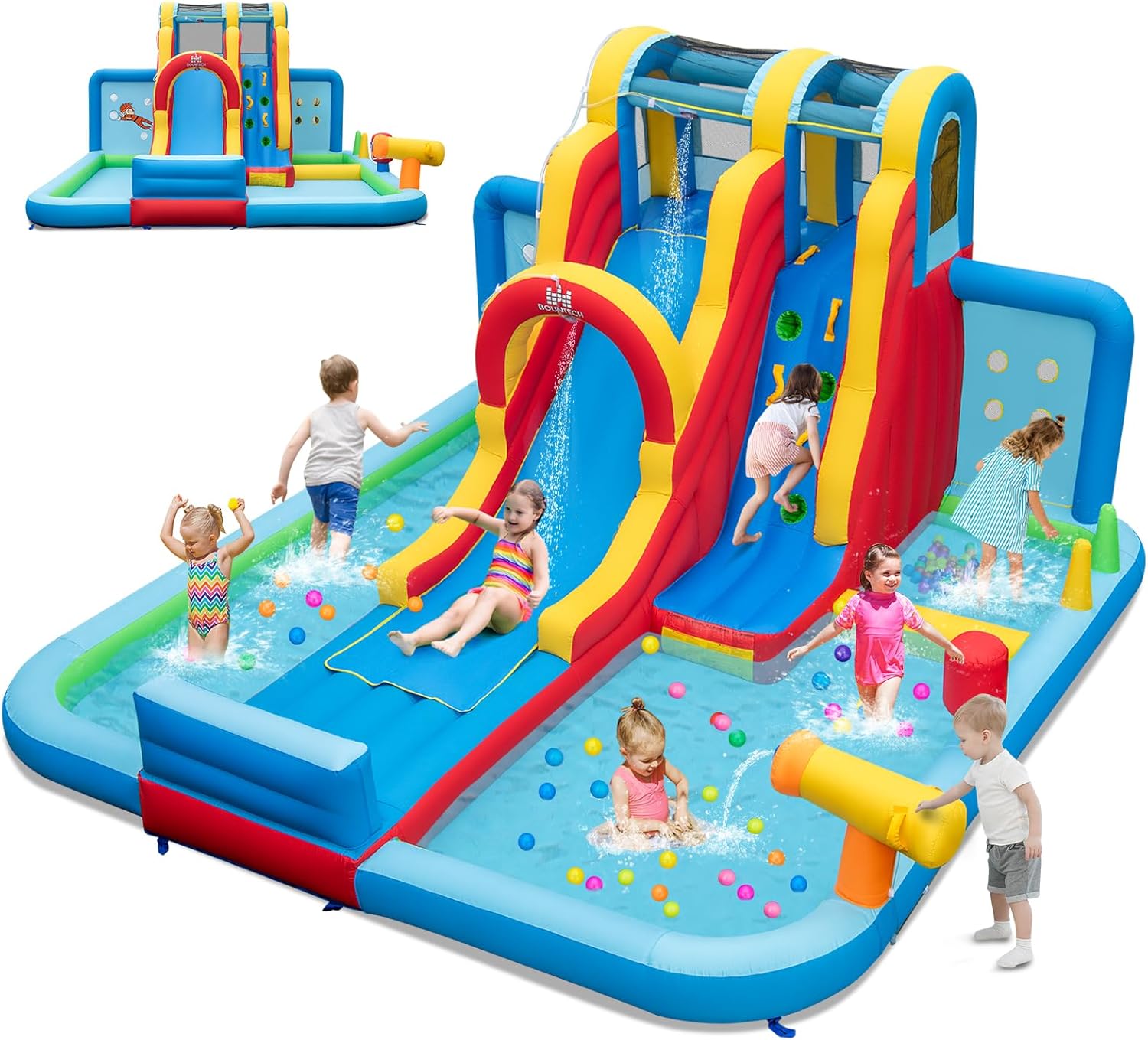 HONEY JOY Inflatable Water Slide, Giant Water Bounce House for Kids Backyard, Toddler Outdoor Blow up Jump Bouncy Castle Waterslides Inflatables for Boys Girls(Without Blower)