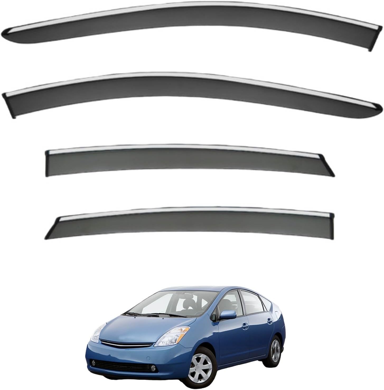 Window Deflectors for Toyota Prius MK2-XW20 2004-2008, Sun Rain Guard Window Visors Vent Shades with Bright Stripes Car Accessories