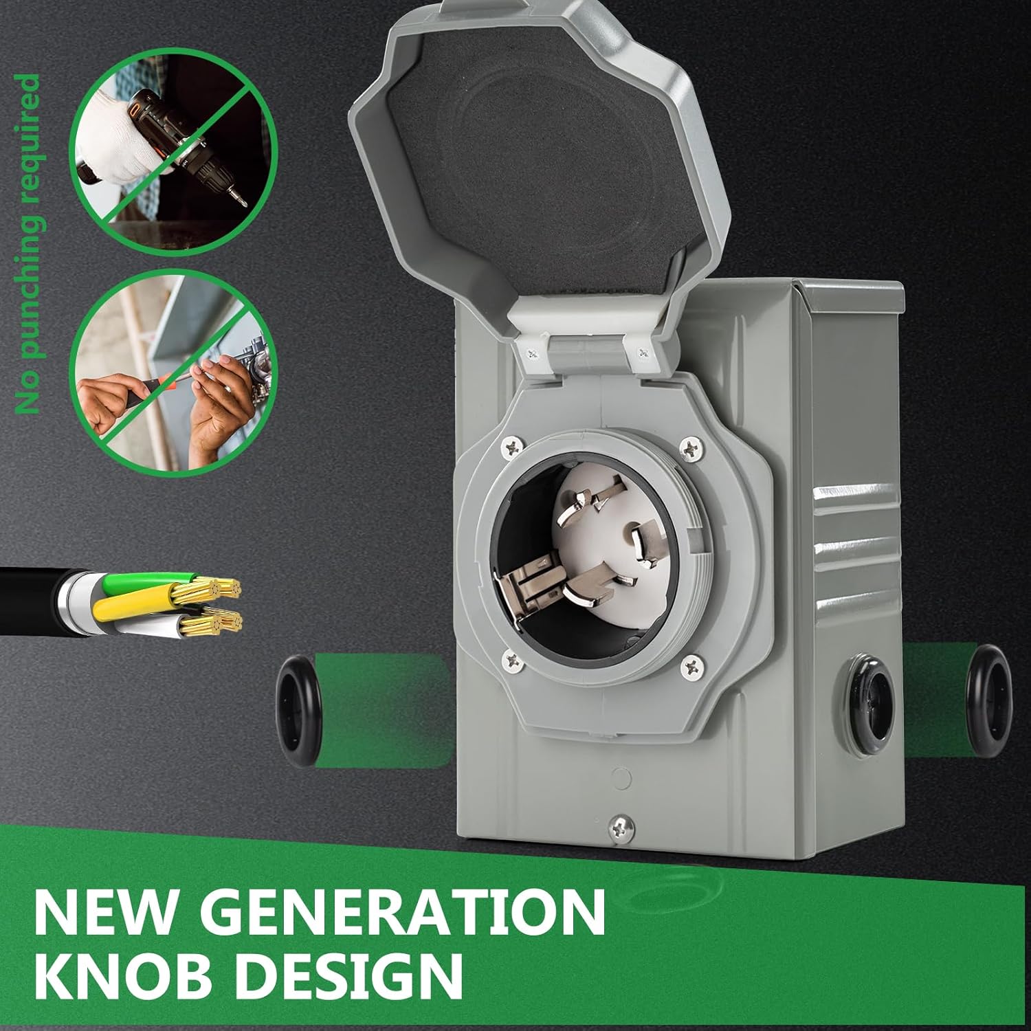 50 Amp Generator Cord and Power Inlet Box, Heavy Duty 25FT Generator Extension Cord, 125V/250V 50 Amp Generator Power Cord NEMA14-50P/SS2-50R ​for RV Truck Trailer (25FT)