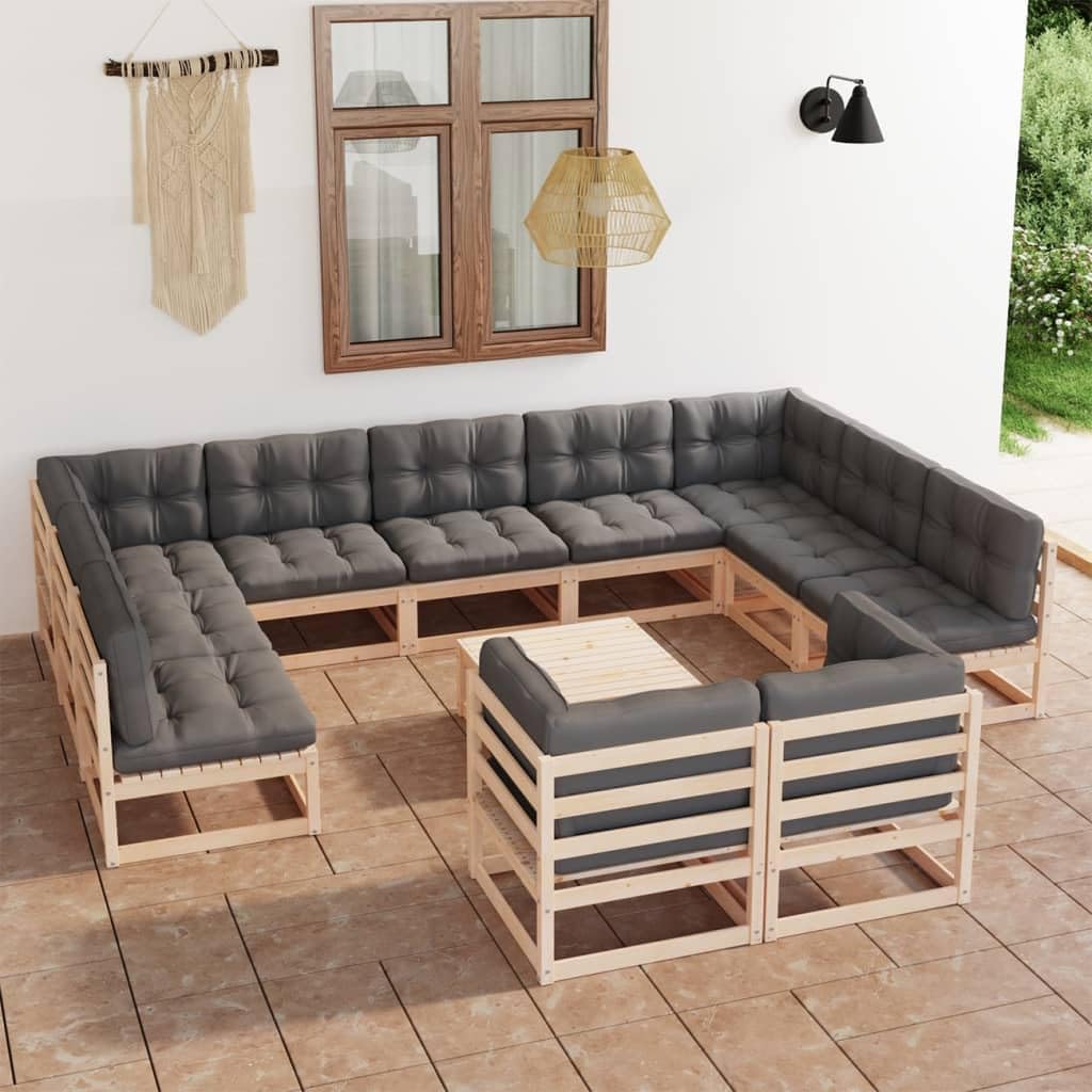 Furniture Sets 12 Piece Patio Lounge Set with Cushions Solid Wood Pine,Durable Pinewood Patio Lounge Set: Relax and Enjoy Outdoors Garden Conversation Sets