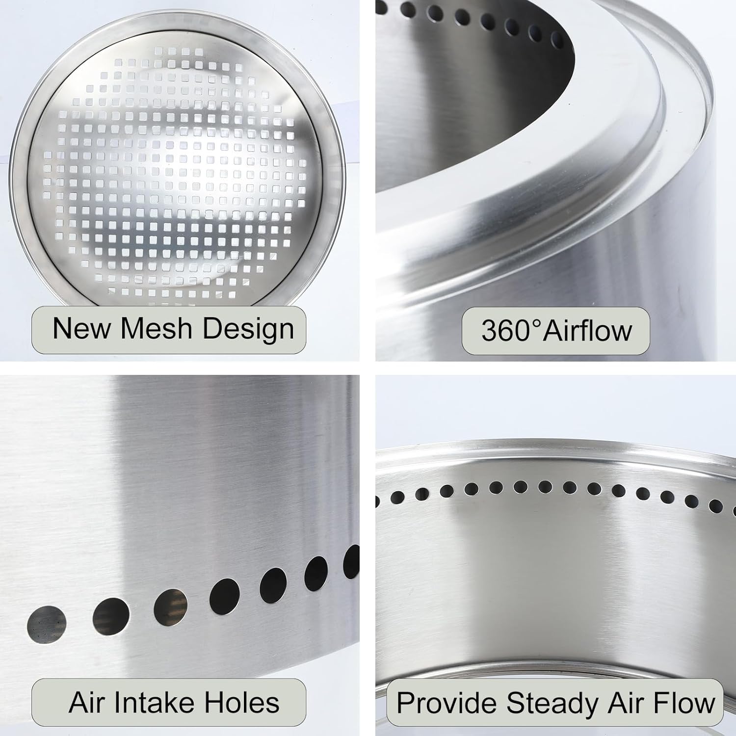 Smokeless Firepit, Wood Burning BBQ Firepit, Stainless Steel Portable Outdoor Fireplace with Ash Tray, Bonfire Firepit for Outside Camping 20in