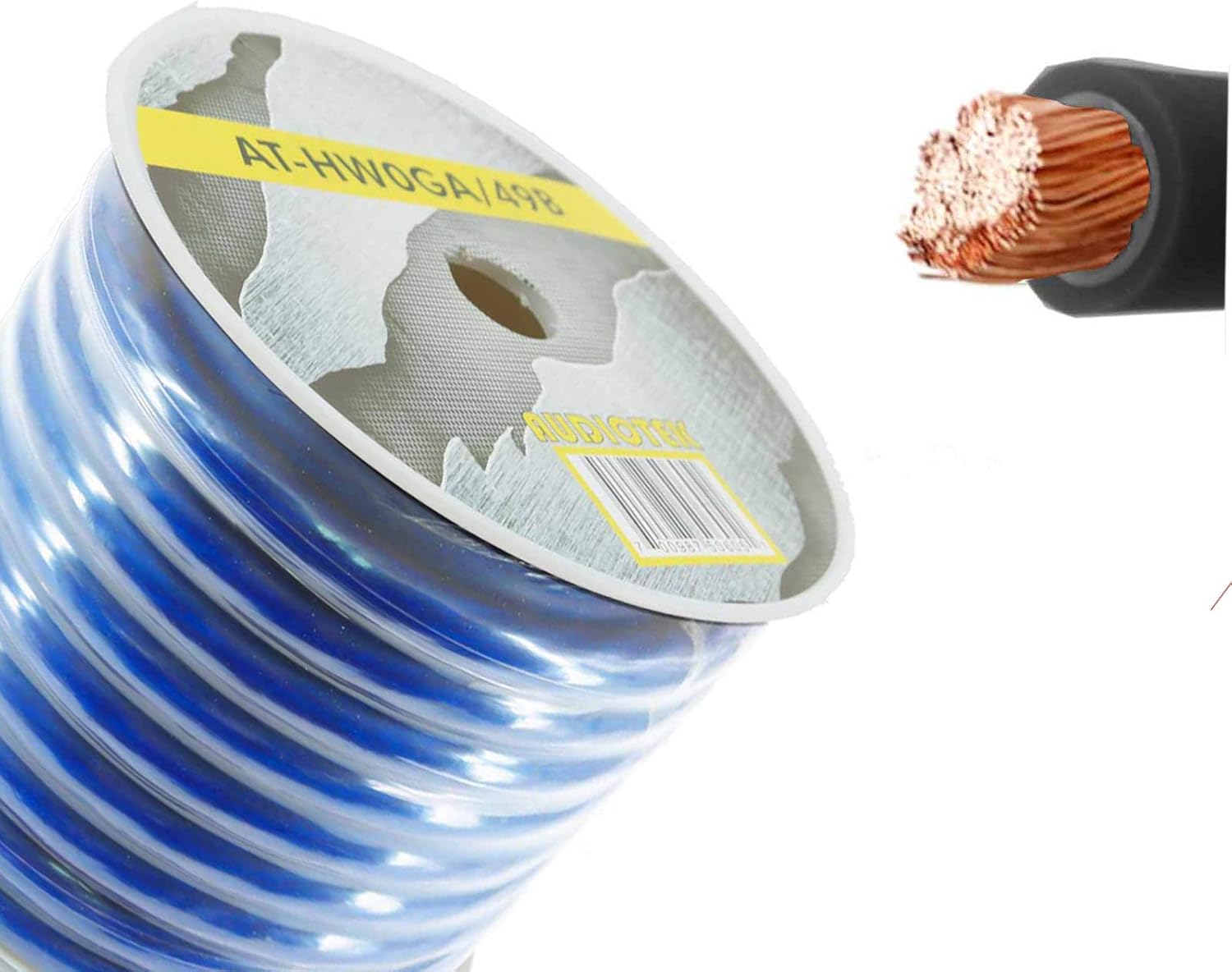 Audiotek 0 Gauge Amplifier Power/Ground Wire for Professional Speaker 1/0 Ga Amp Cable, 49 Feet Blue Heavy Duty with Flexible Rubber Outer Jacket