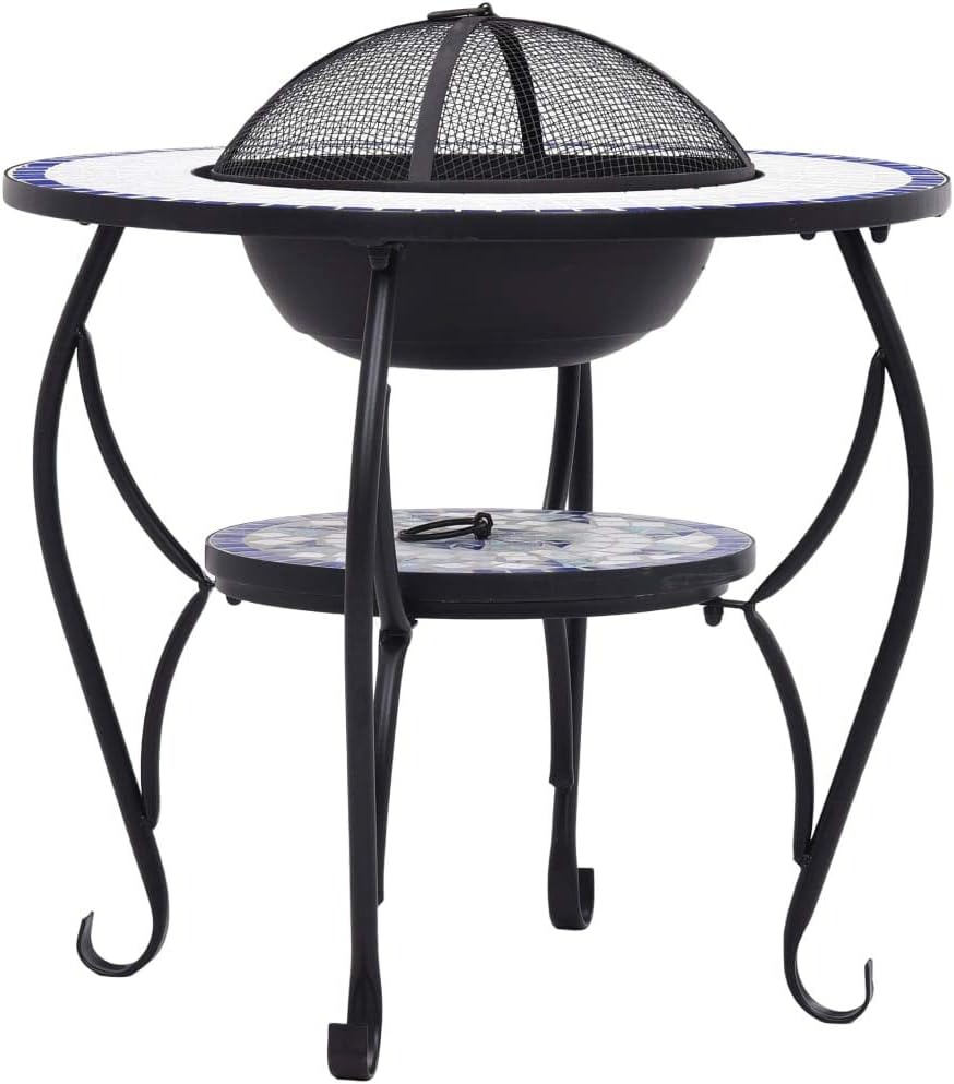 CHARMMA Mosaic Fire Pit Table Blue and White 26.8