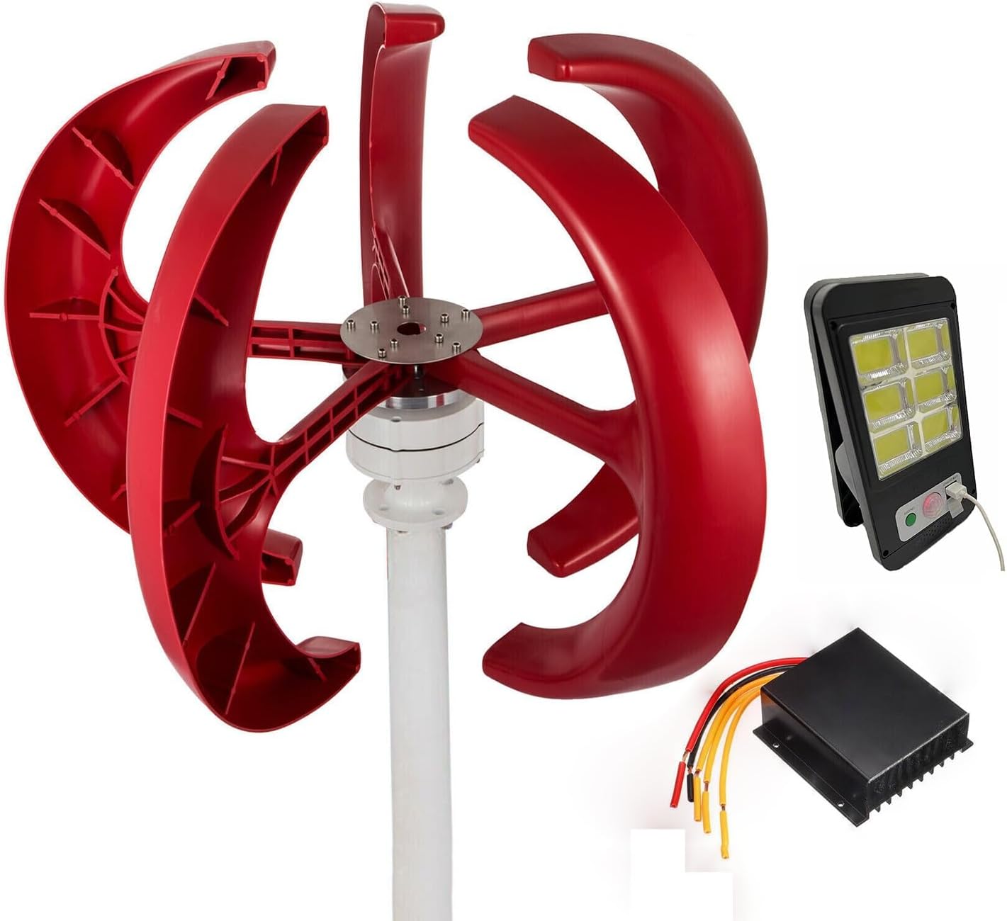 2000W Wind Turbine 12v/24v Vertical Axis Wind Turbine with MPPT Controller, Lantern Windmill, Free Solar Garden Light with USB Interface (Color : 12V, Size : 2KW)