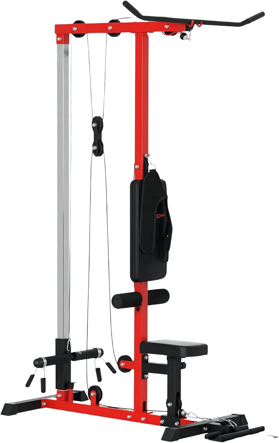 Soozier LAT Machine with High & Low Pulley Stations, Cable Row Machine with Adjustable Seat & Flip-Up Footplate, for Home Gym