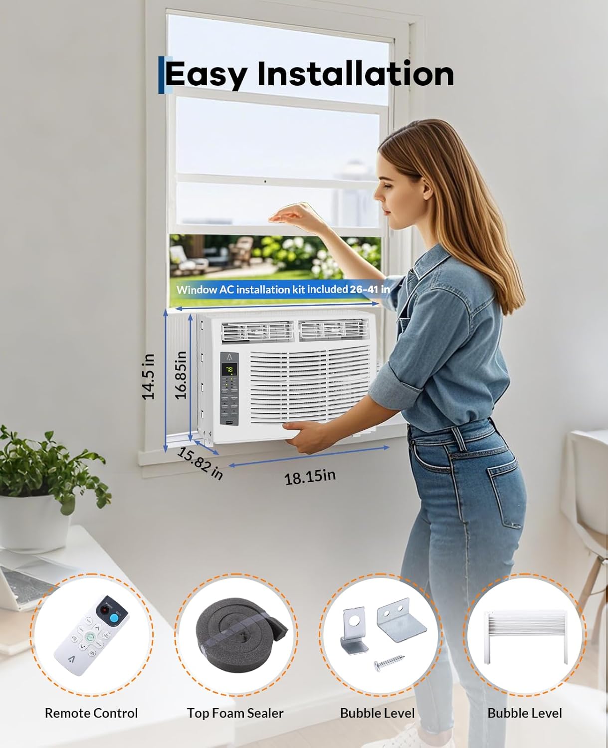 6,000 BTU Window Air Conditioner for Room Up to 250 Sq. Ft, 3 In 1 Quiet Window AC Unit with Cool, Fan, Dry Modes, Smart WIFI Control & Easy Install for Bedrooms, Apartments, Dorms